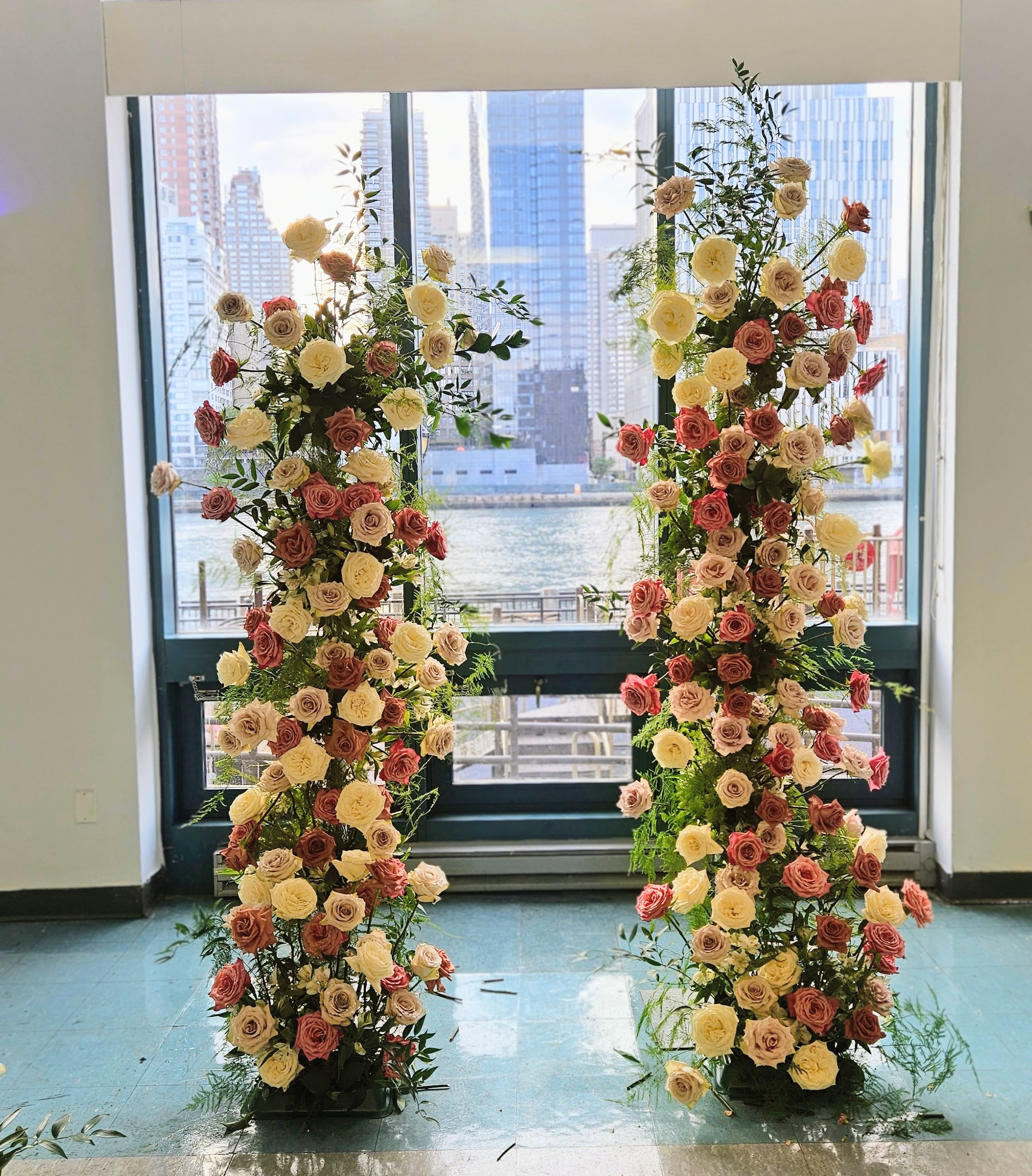 Rose pillars for a Manhattan ceremony